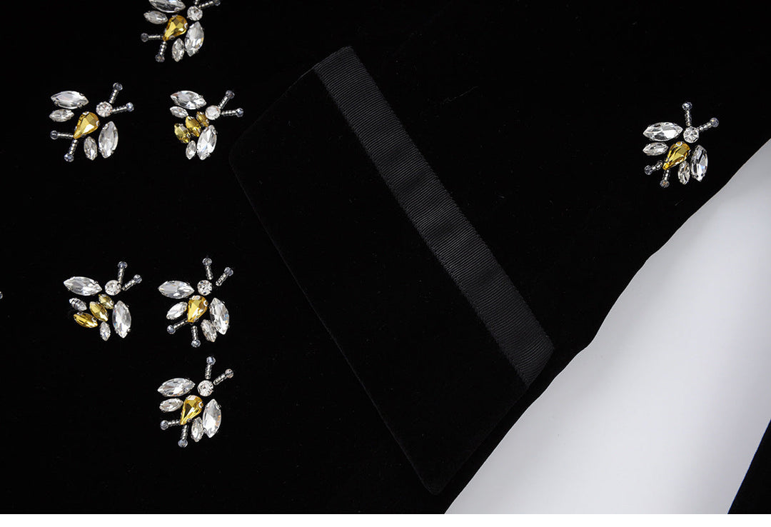embroidered velvet blazer with floral crystal accents – BLOOM