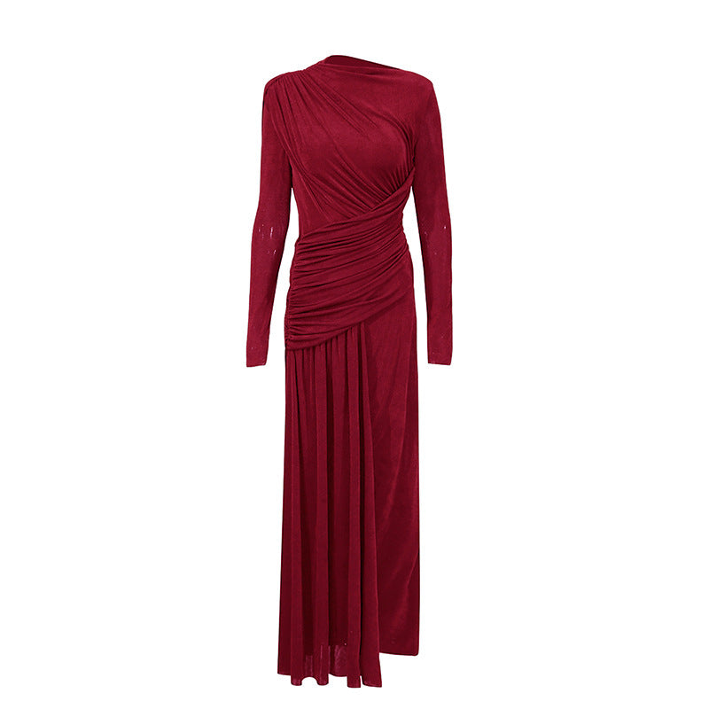 One-shoulder draped maxi dress with pleated panel – RUBY