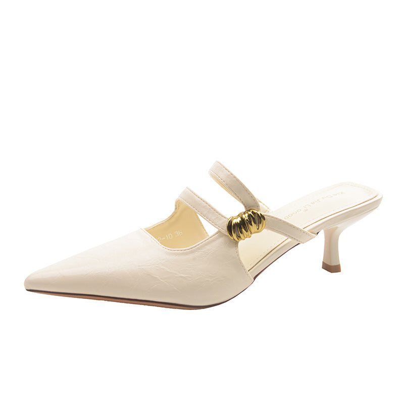 Ivory Pointed Mule Kitten Heels – VÉLARÉ