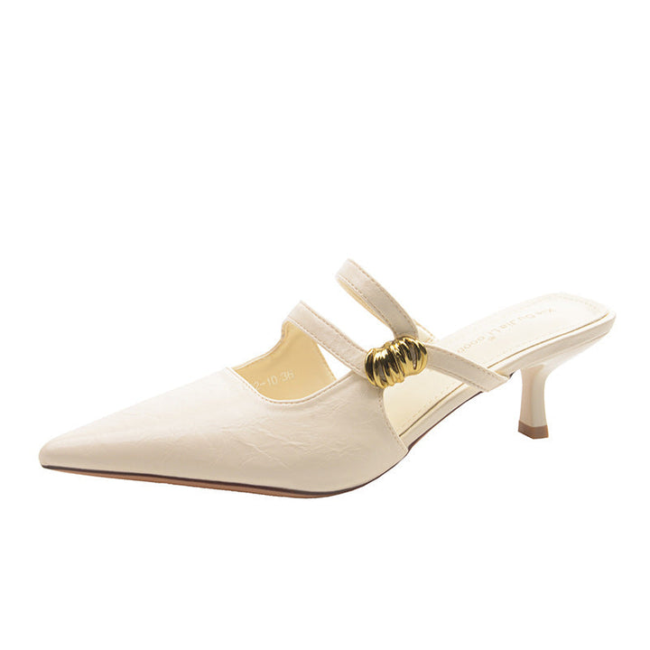 Ivory Pointed Mule Kitten Heels – VÉLARÉ