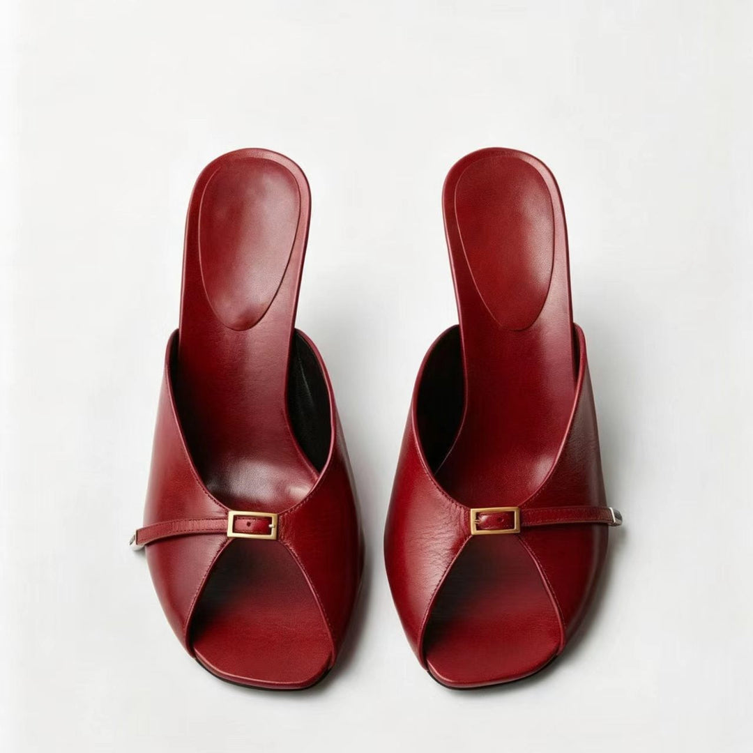 Ruby Red Peep Toe Mule Heels – Golden