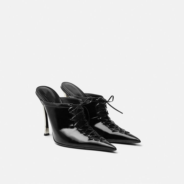 Lace-Up Pointed Toe Mule Heels – BLANC