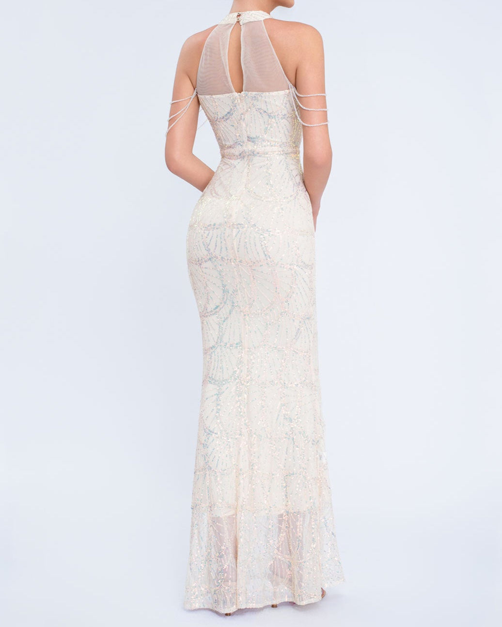 halter sequin mermaid gown with draped shoulder chains – AURORIAN