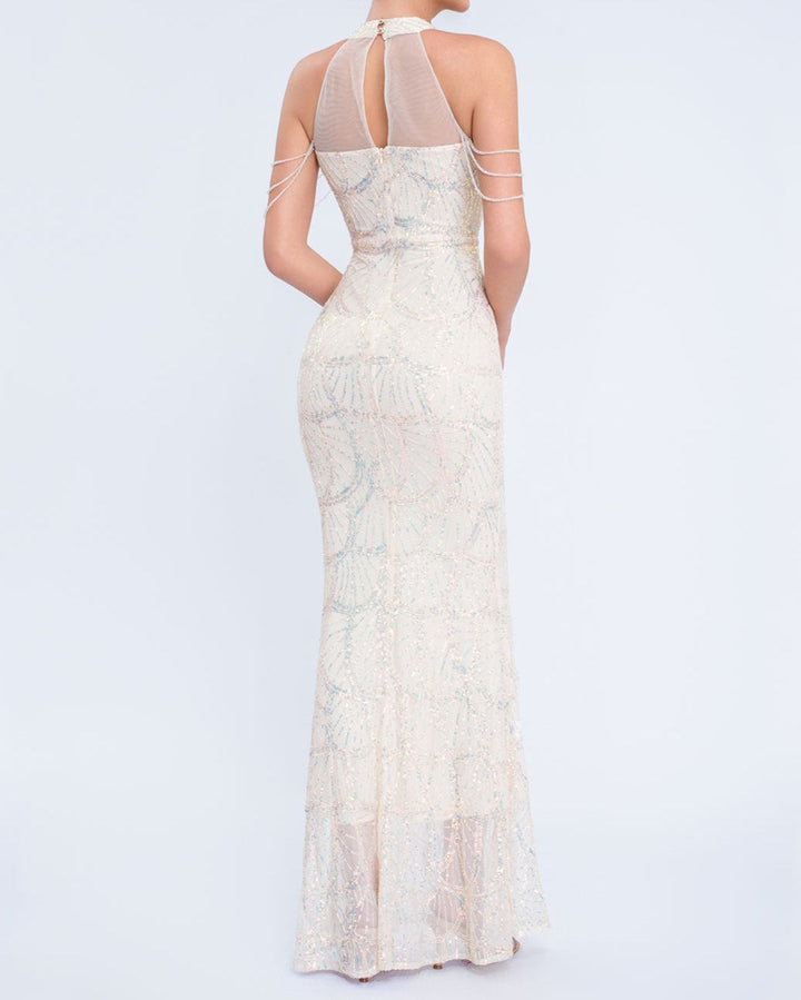 halter sequin mermaid gown with draped shoulder chains – AURORIAN