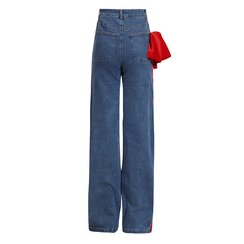 Contrast Ribbon Detail Denim Pants – URBAN
