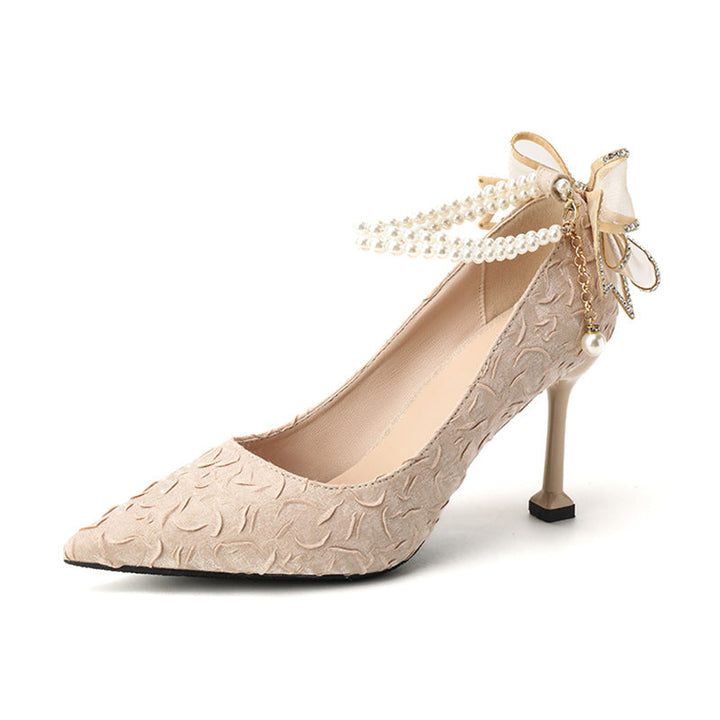 Pearl Bow Pointed Heels - Elegant