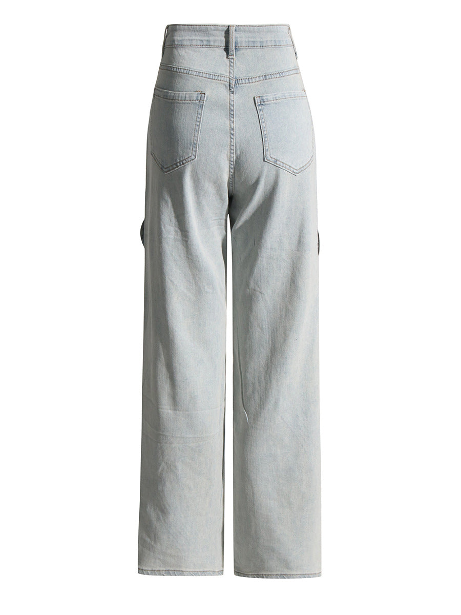 patchwork cut-out straight-leg jeans with layered wave panels – RHYTHM