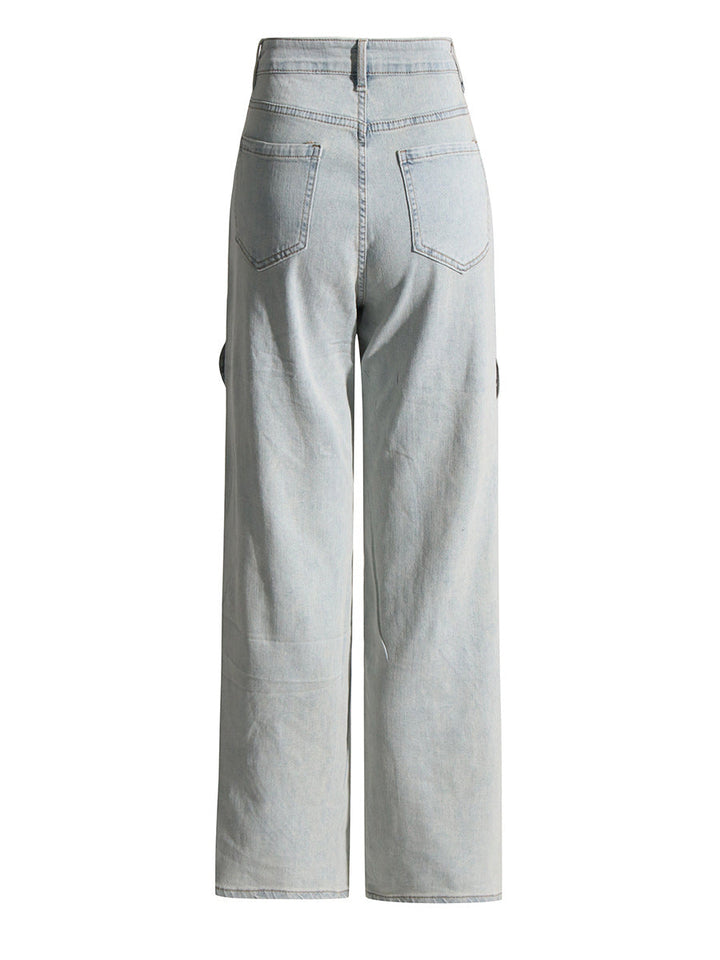 patchwork cut-out straight-leg jeans with layered wave panels – RHYTHM