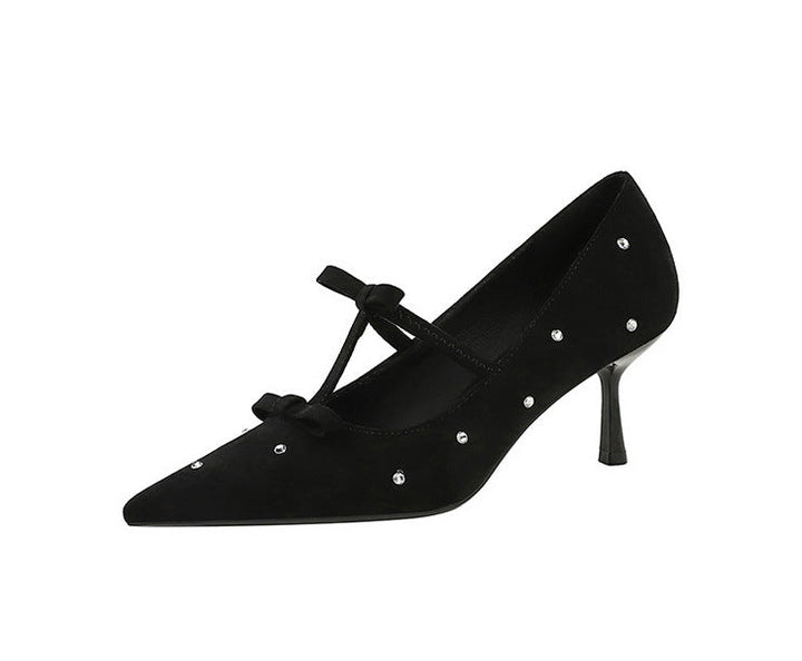 Crystal Studded Bow Strap Pointed Heels – NOIRÉVA
