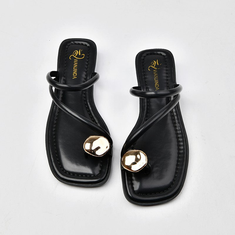 flat slip-on sandals with metallic accent detail – NOVA