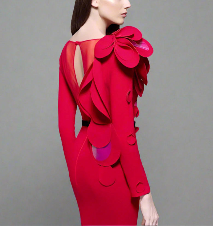 applique detail gown with sculpted shoulder – ODD- Farein