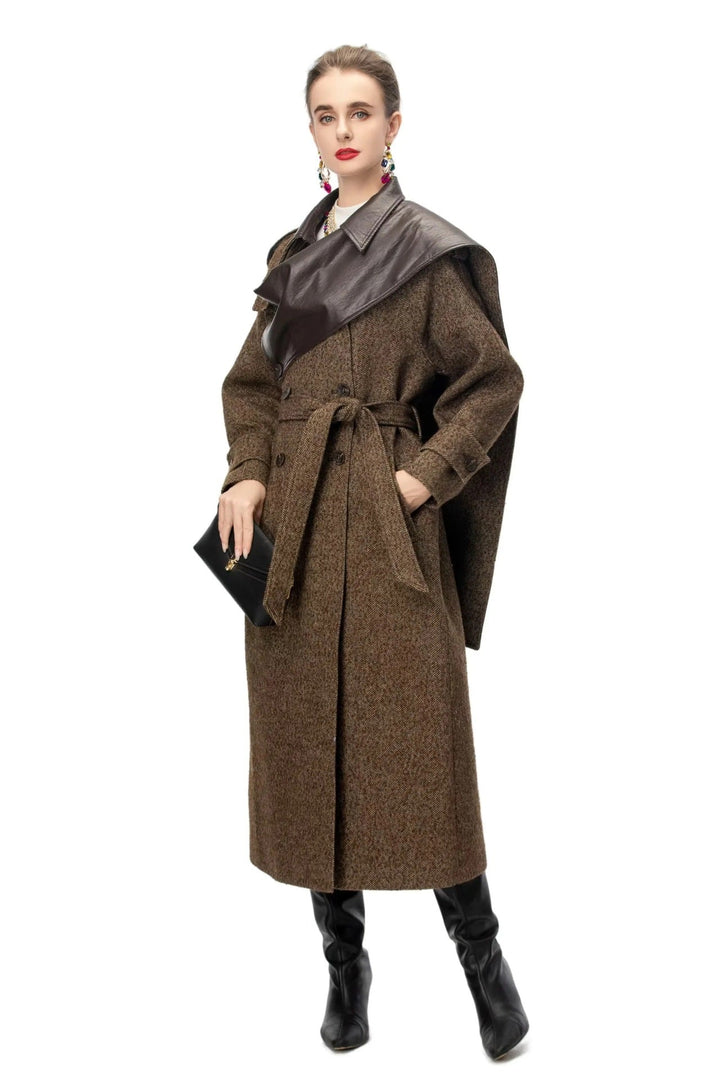 belted wool blend long coat with classic lapel – BRUNELLA