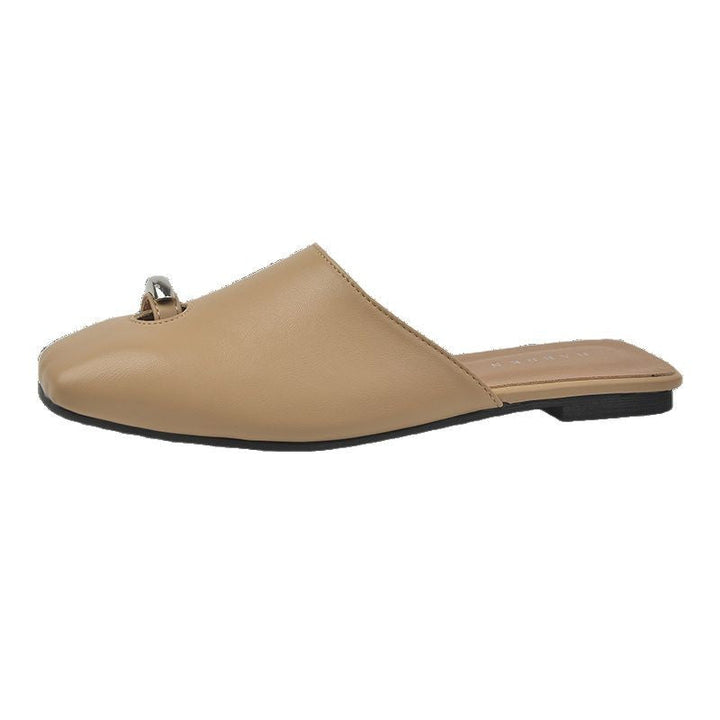 tan leather mules with silver ring detail – CELENA