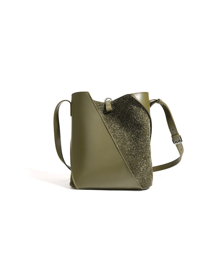 asymmetrical bucket bag with felt panel – SAGE