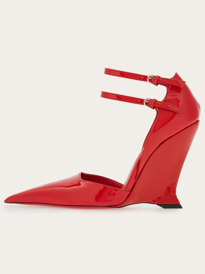 Patent Leather Double-Strap Wedge Heels – TANGERINE