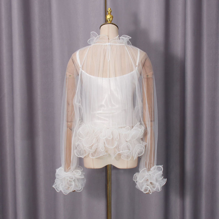 Sheer Ruffle Mesh Blouse - Ethereal