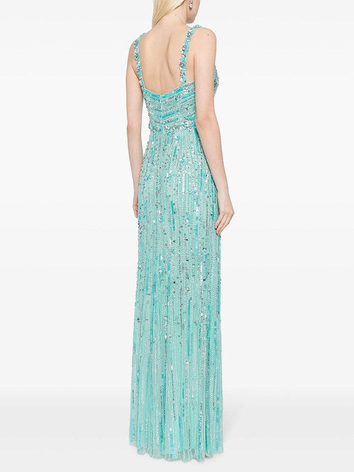 sleeveless sequin column dress with crystal waist – AQUA