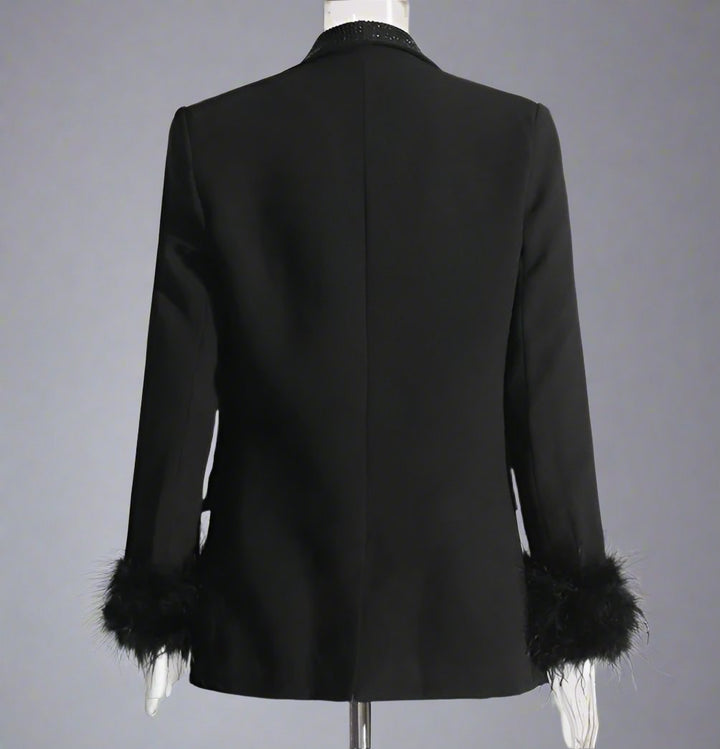 feather-cuff blazer with crystal lapels - Farwswe