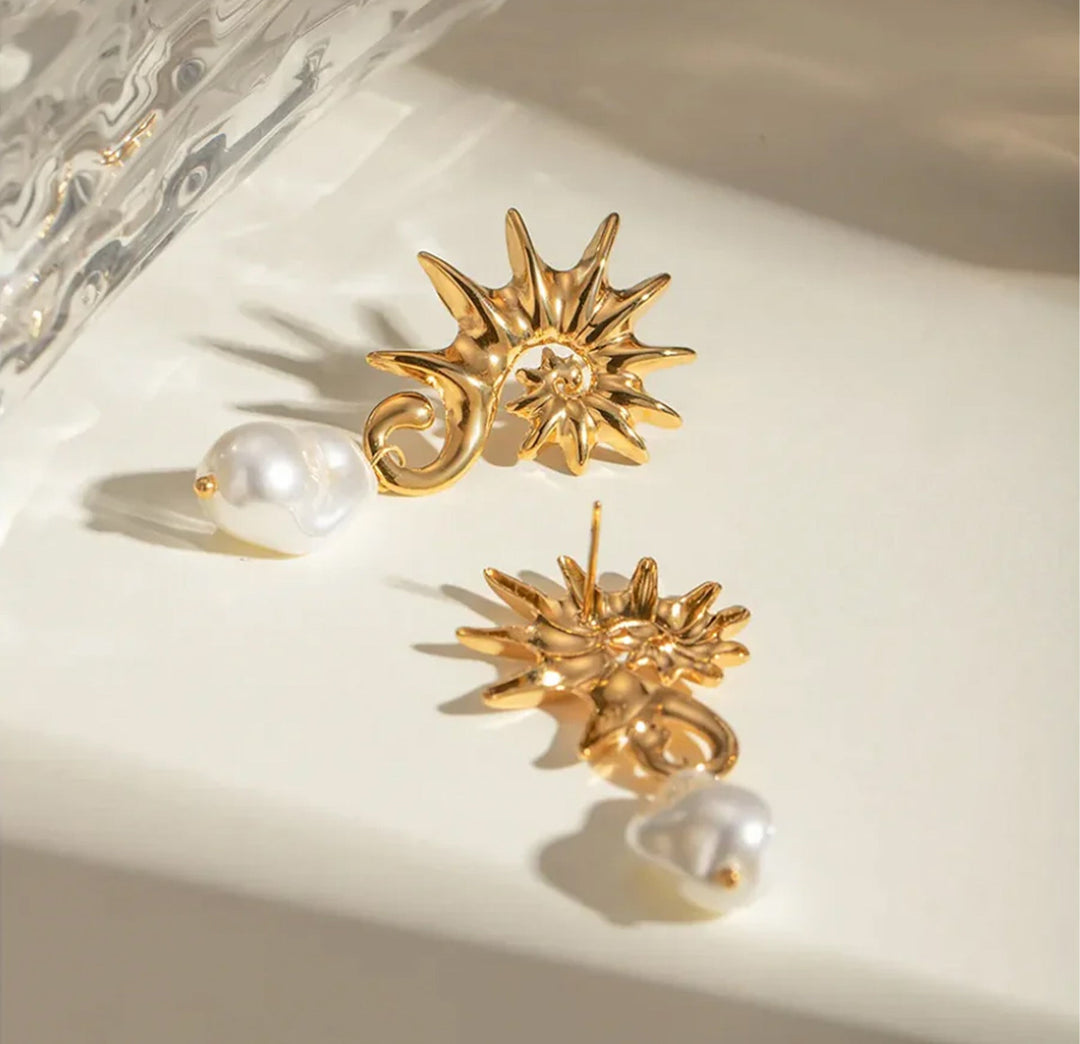 sunburst pearl drop earrings - AUVRA
