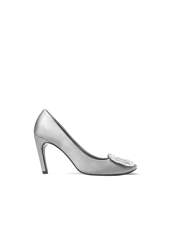 Ruby Satin Crystal Buckle Heels – ROSÉLUNE