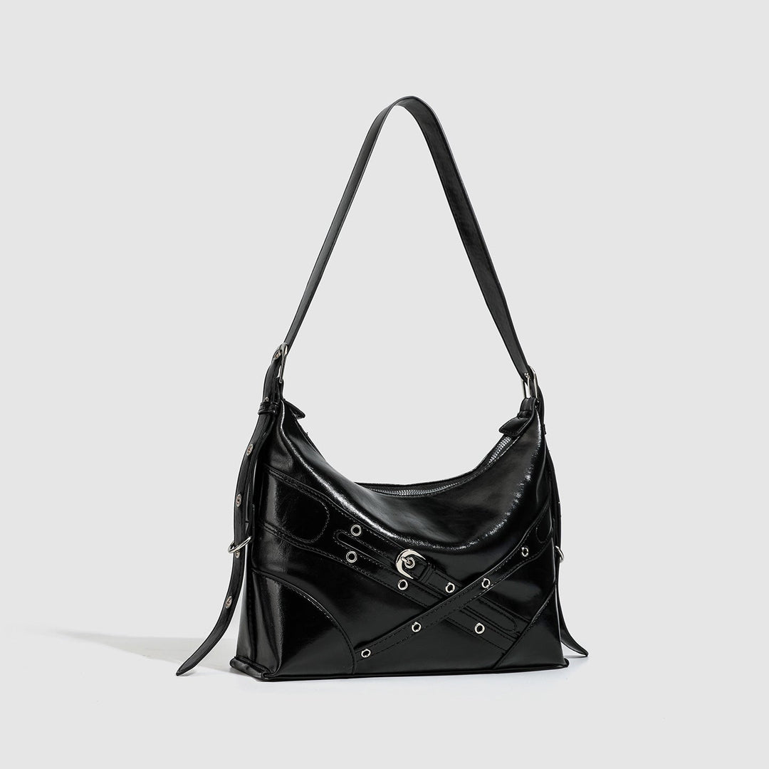 Black Buckle Strap Shoulder Bag - Street