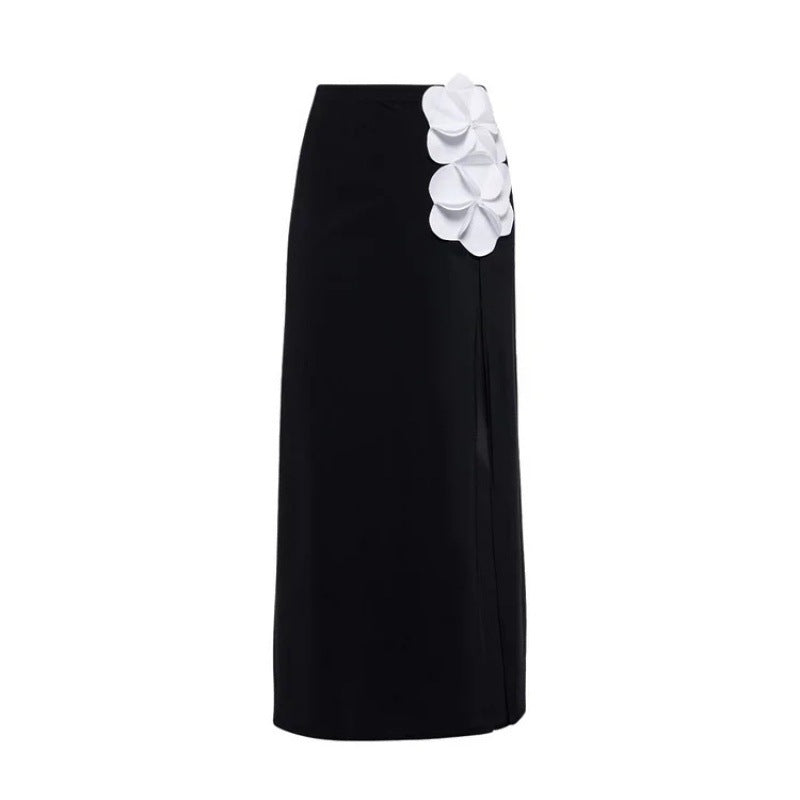 one-shoulder floral appliqué one-piece with midi skirt – BLOOM