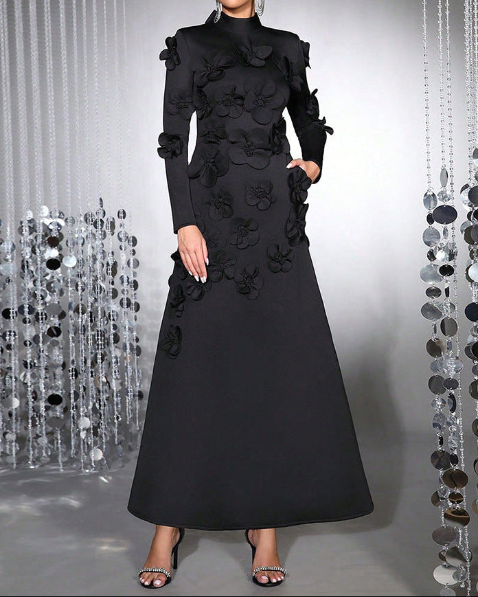 Long-sleeved mermaid dress with side pleats - Seran