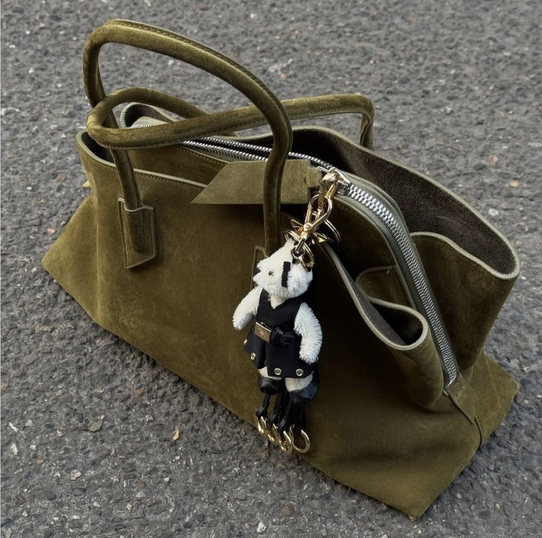 Structured suede tote bag with top handles – GEDOO