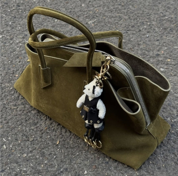 Structured suede tote bag with top handles – GEDOO