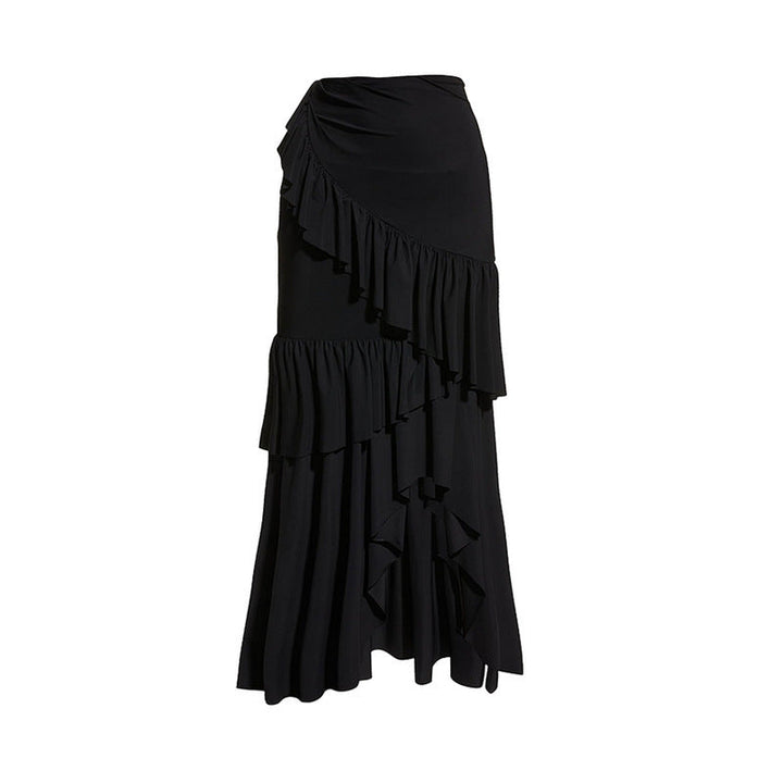 sleeveless 3D floral bodysuit with asymmetric ruffle maxi skirt – NOIR