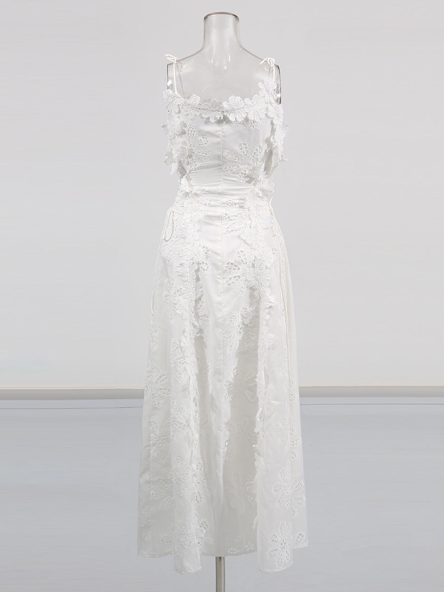 lace overlay slip maxi dress with tie straps – ELYSIA