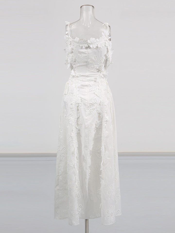 lace overlay slip maxi dress with tie straps – ELYSIA