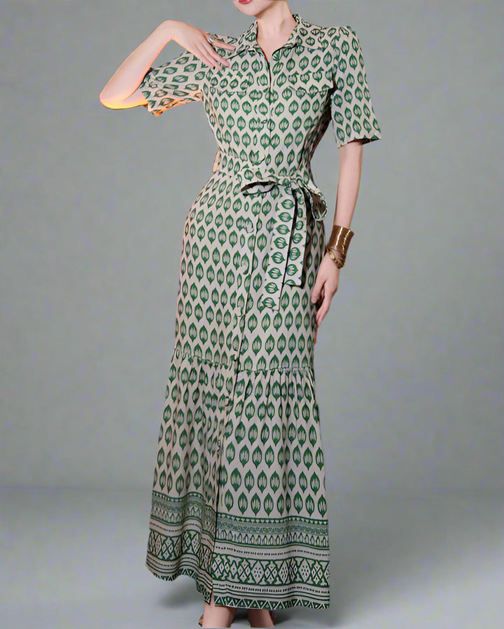 short-sleeve printed shirt dress with waist tie - ODD- ZARAJI