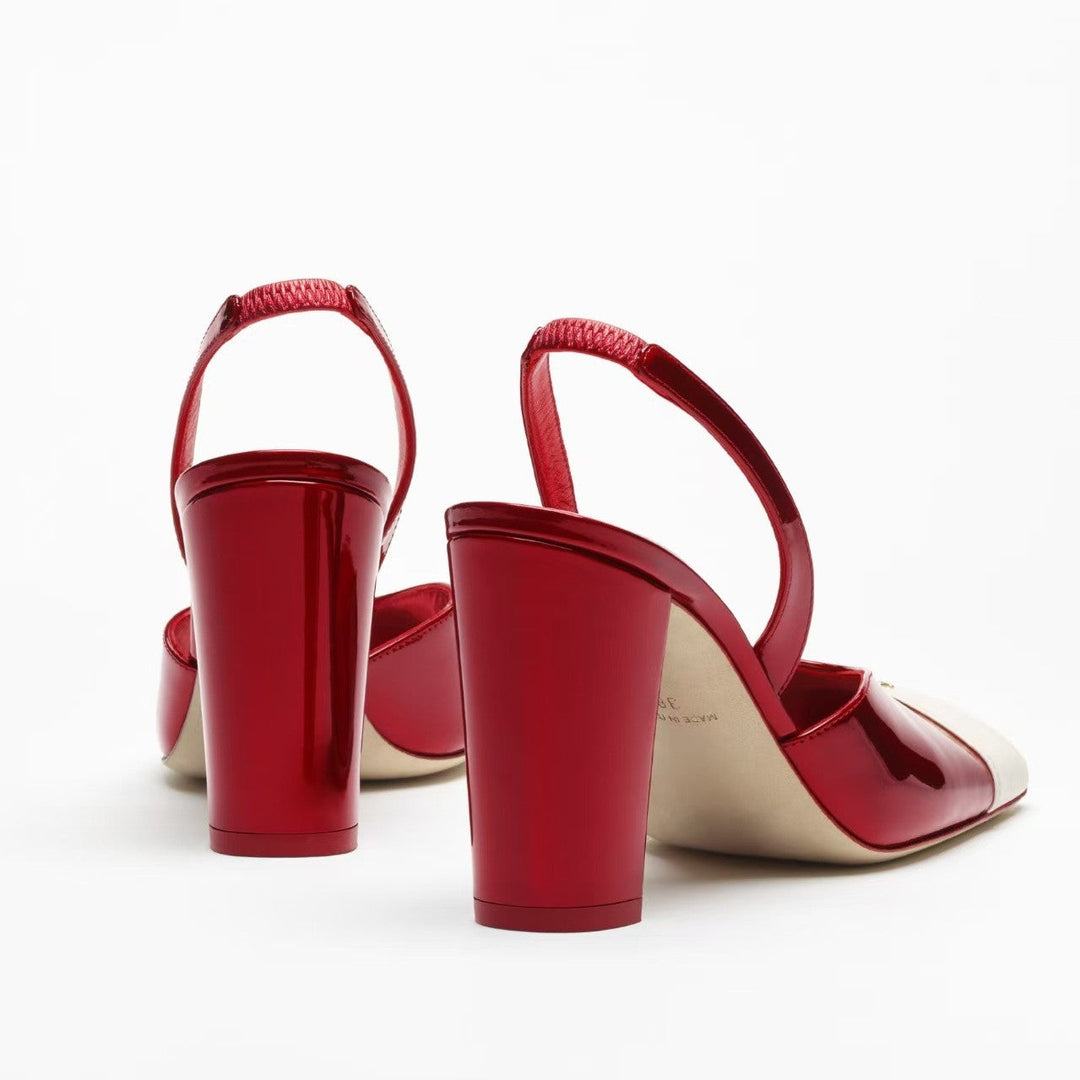 Red & White Patent Slingback Heels – Retro