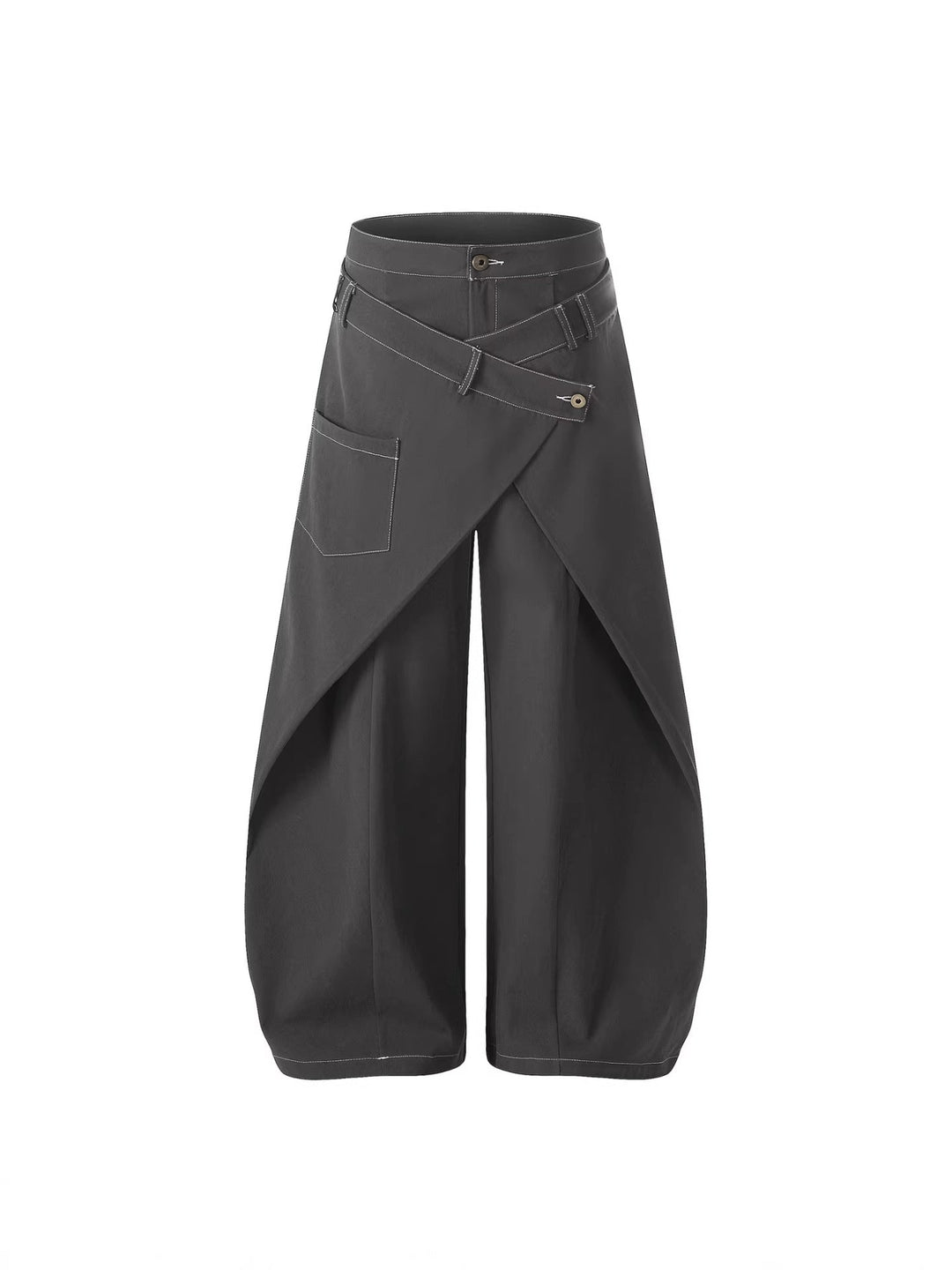 layered wrap wide-leg pants with asymmetrical belt detail – EDGE