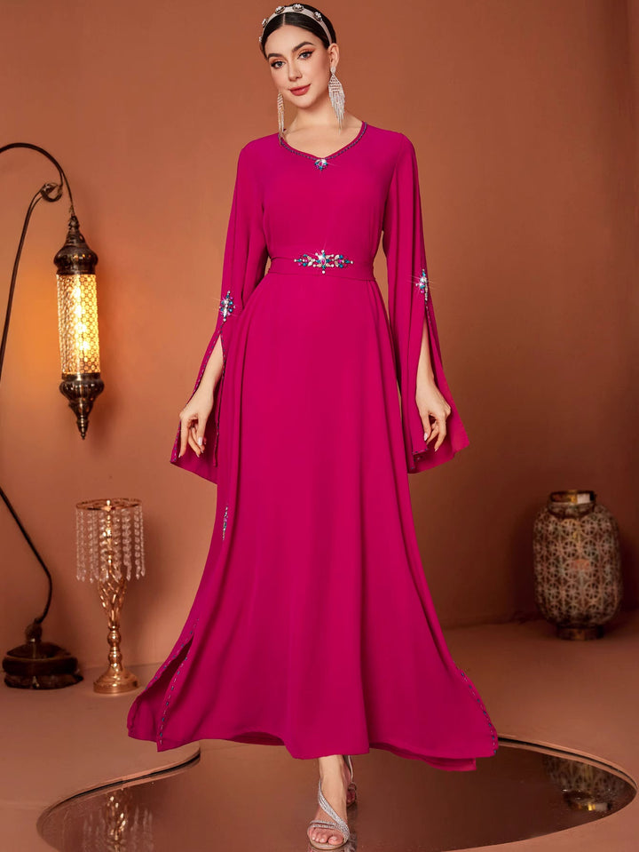 flared-sleeve gown with jeweled waist detail - ODD- AMIRZA