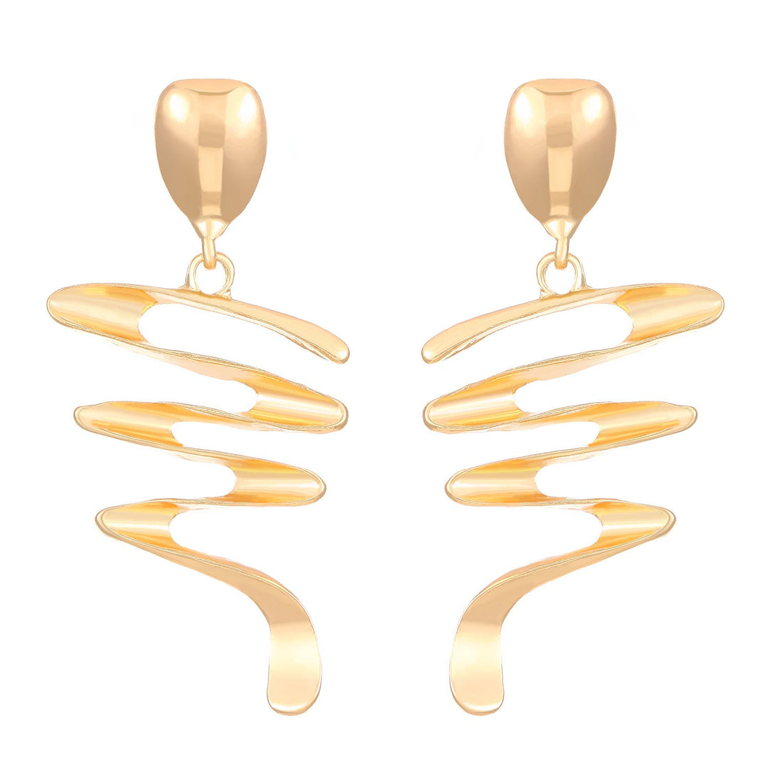 Spiral-cut drop earrings in polished gold-tone metal - Nawly