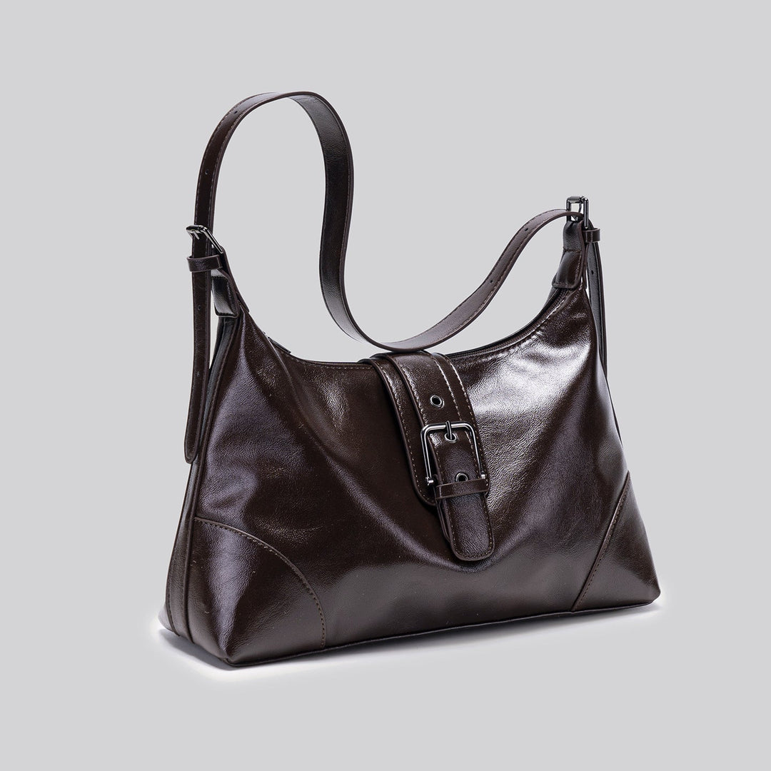Elegant Glossy Buckle Shoulder Bag - Chic
