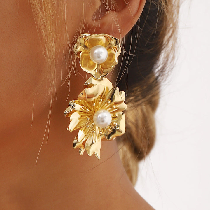 floral drop earrings with pearl center - NOVAR