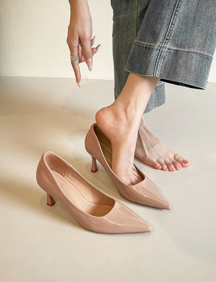 pointed-toe patent leather pumps with mid heel - LINABU