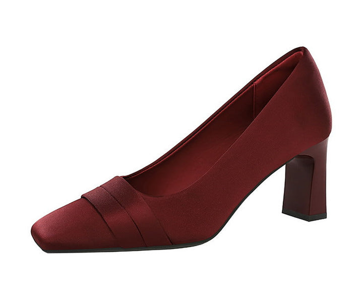 Satin Square Toe Block Heel Pumps – VIOLETTA