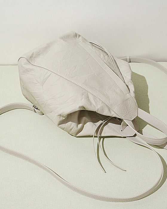 crinkled leather backpack with loop top handle - NOVLA