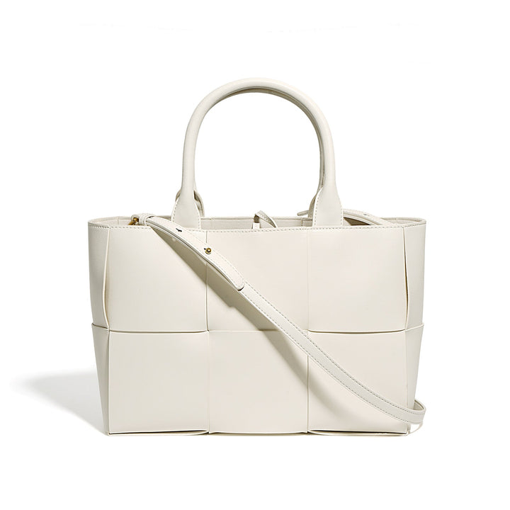woven leather tote bag with dual top handles - ALVA