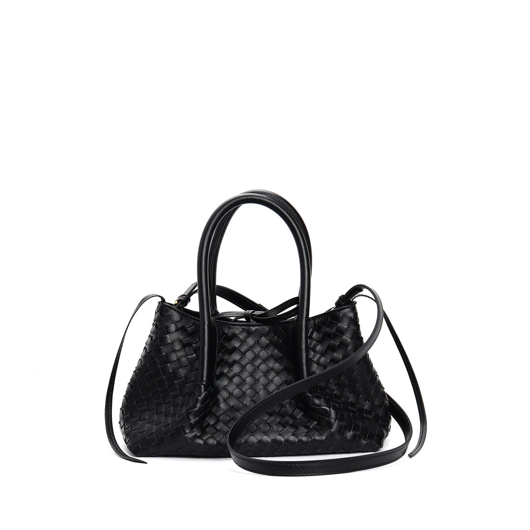 woven leather mini tote bag with tie closure - LIQTA