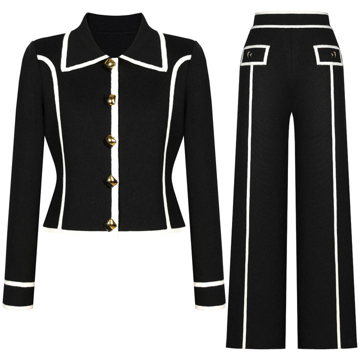long sleeve tailored suit with contrast piping - DORRAZLI