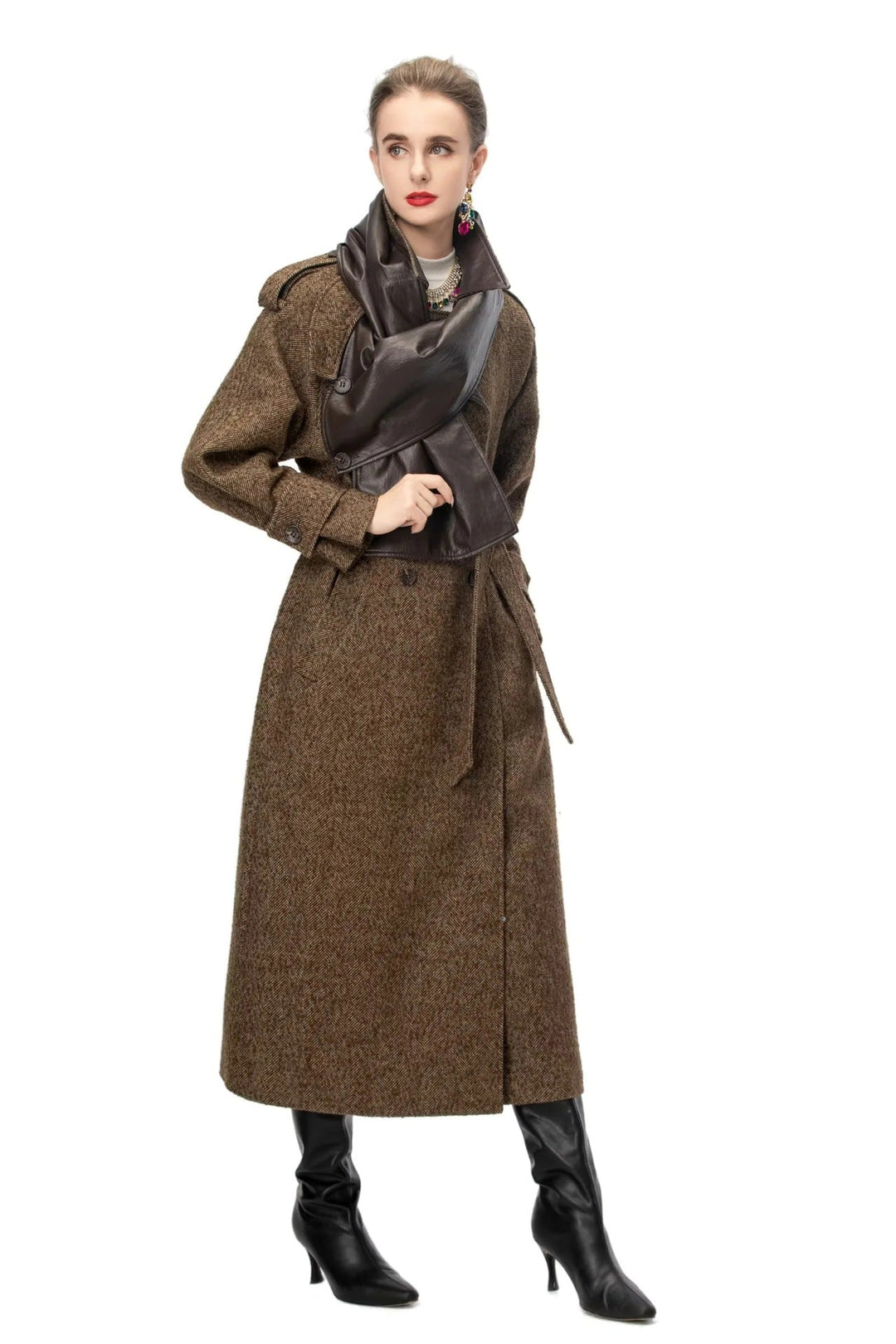 belted wool blend long coat with classic lapel – BRUNELLA