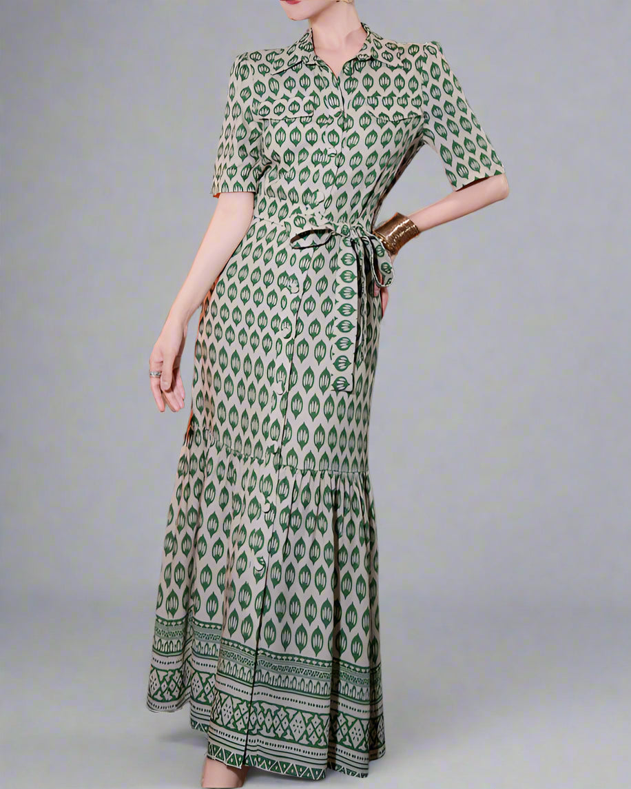 short-sleeve printed shirt dress with waist tie - ODD- ZARAJI