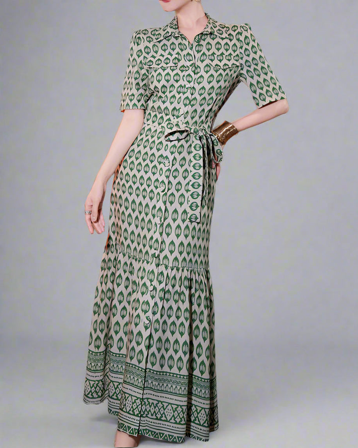 short-sleeve printed shirt dress with waist tie - ODD- ZARAJI