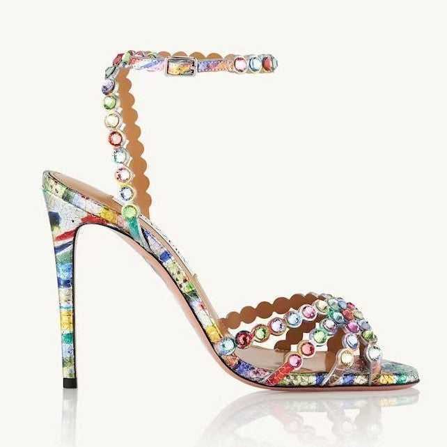 Rainbow Crystal Ankle Strap Heels – Glamour