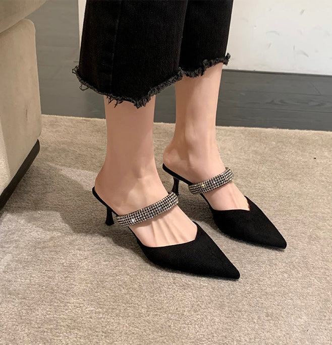 pointed-toe mule with rhinestone strap - LUNAZMU